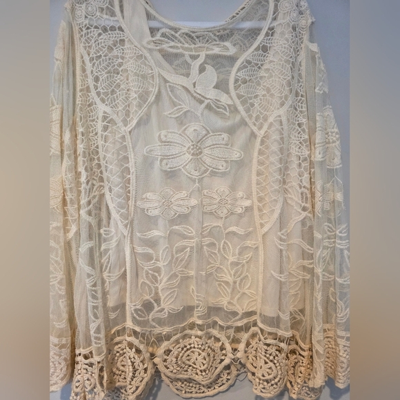 Blair Size 2X Embroidered Crochet Sheer Boho Blouse Feminine Romantic Longline - Picture 2 of 10